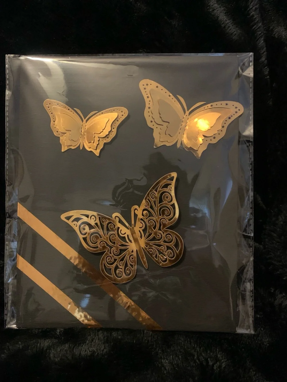 Gold Metallic Butterfly Decal Set - 3 Decorative Stickers